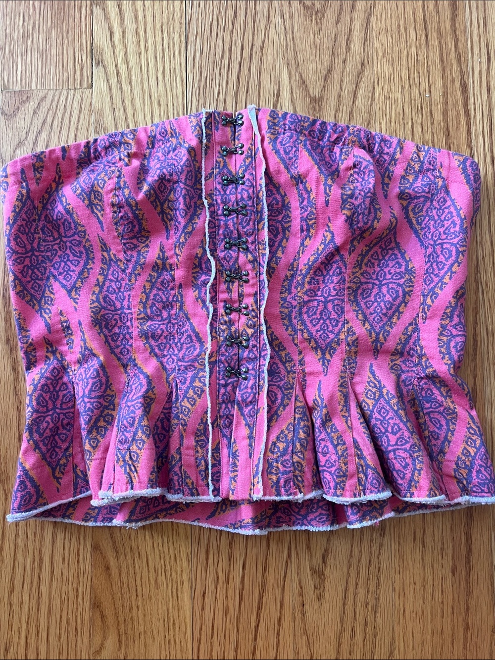 Free People Pink and Purple Patterned Strapless Camisole Linen Bustier Ikat Sm